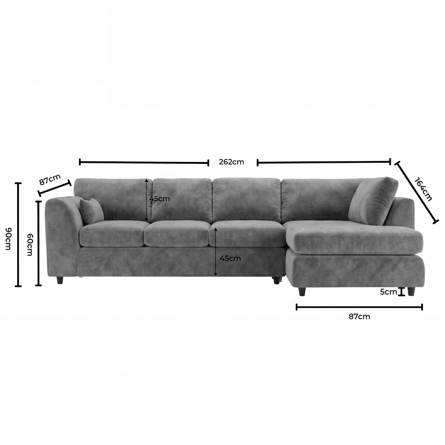XL Right Hand Facing Light Grey