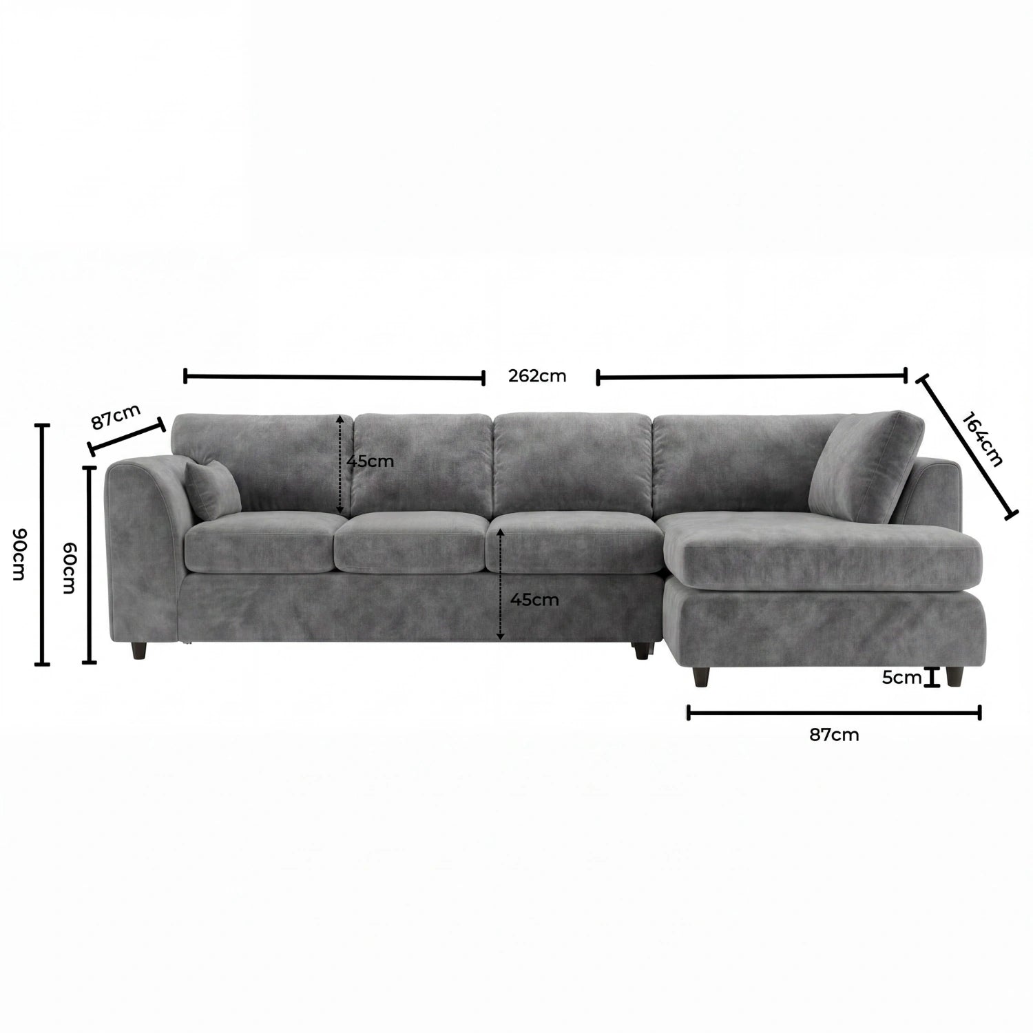XL Right Hand Facing Light Grey