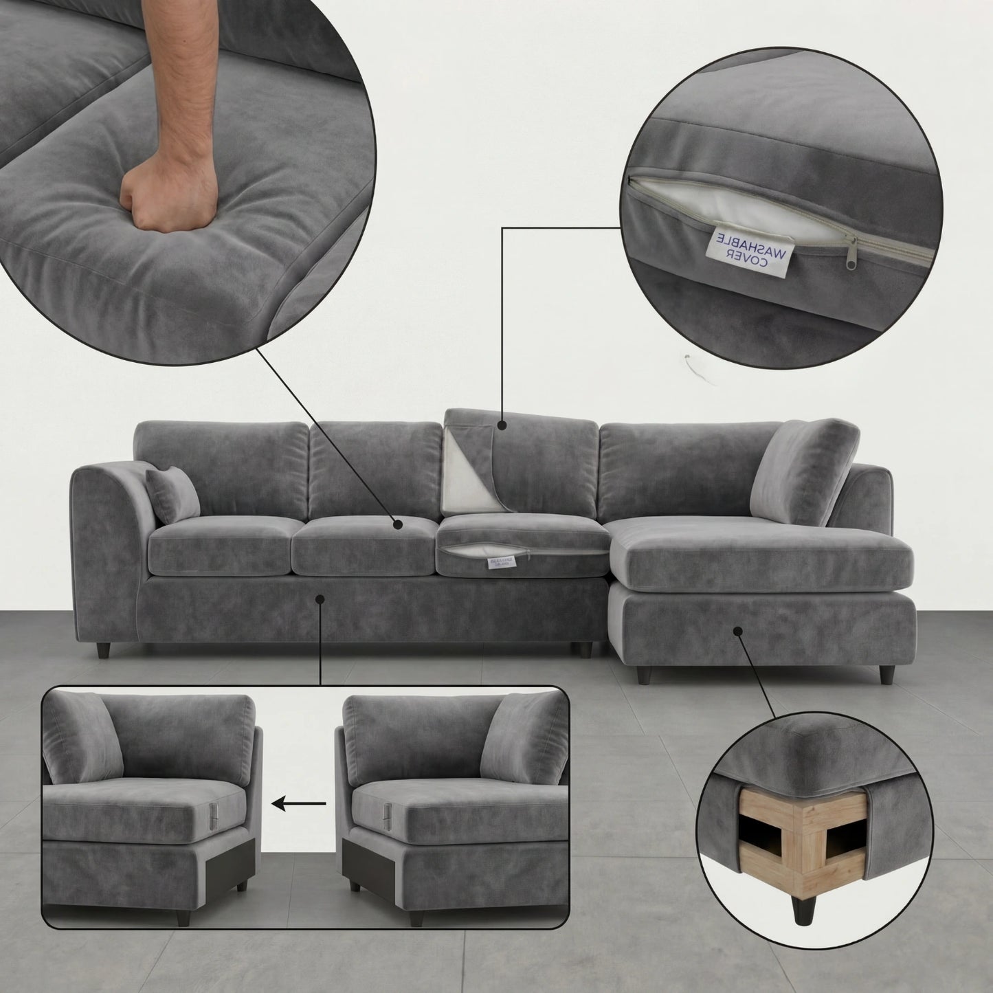 XL Right Hand Facing Light Grey