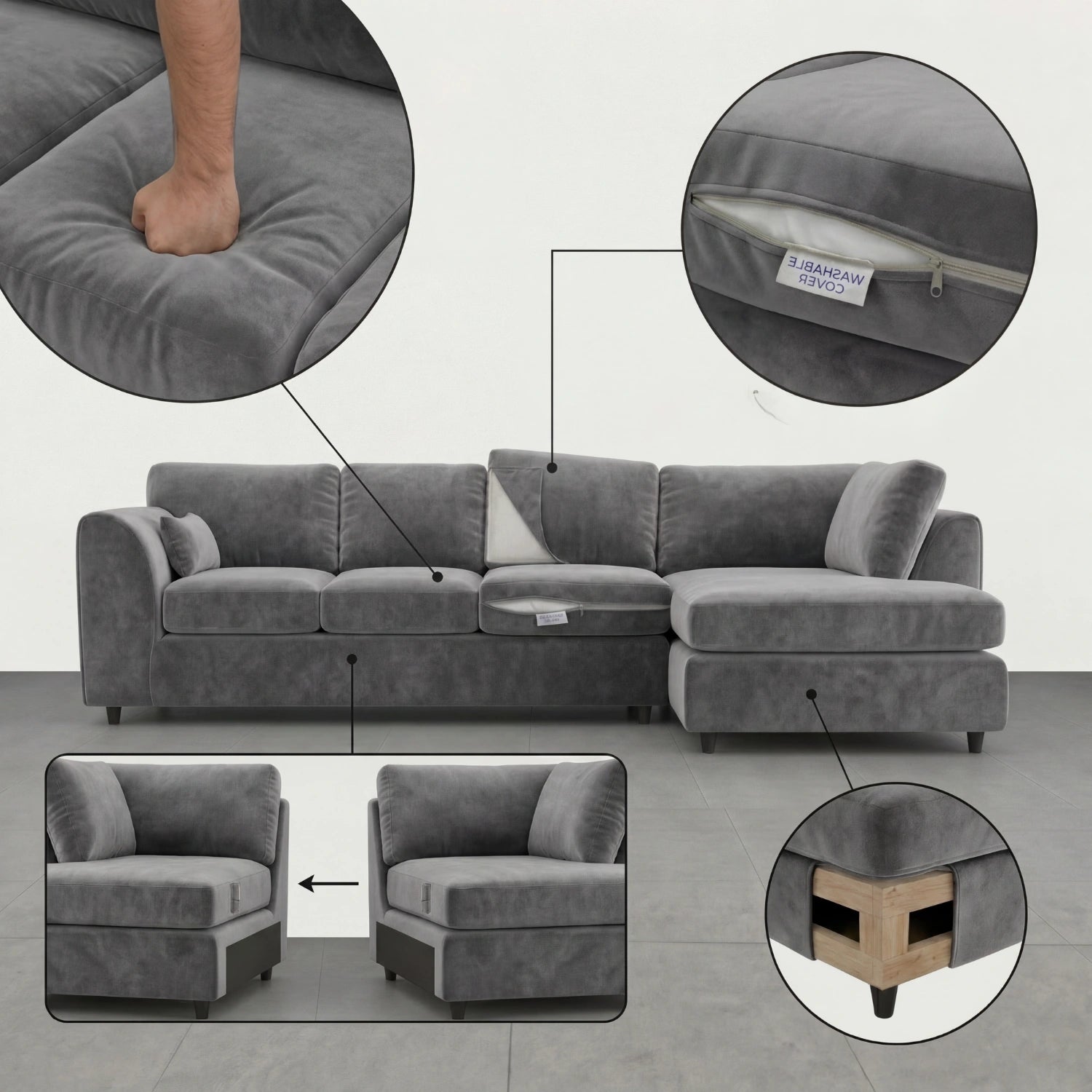 XL Right Hand Facing Light Grey
